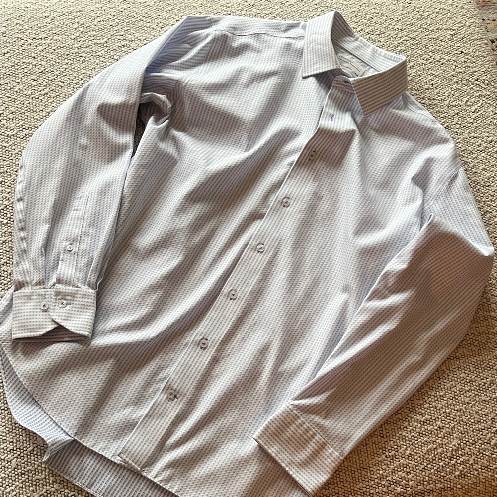 Lorenzo Uomo White and Blue Checkered Dress Shirt